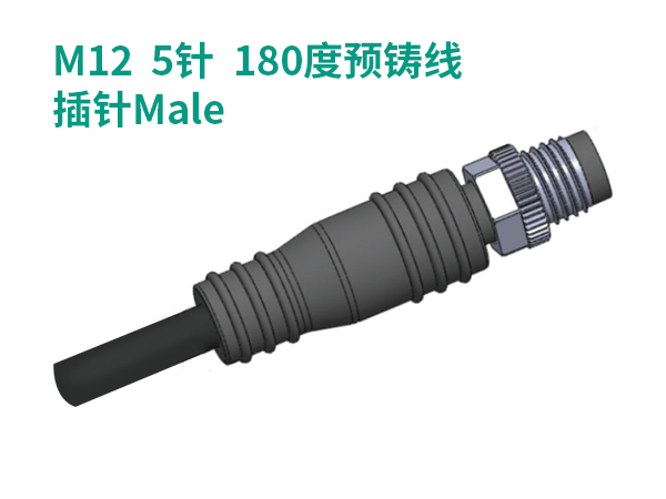 M12  5針  180度預(yù)鑄線(xiàn)
